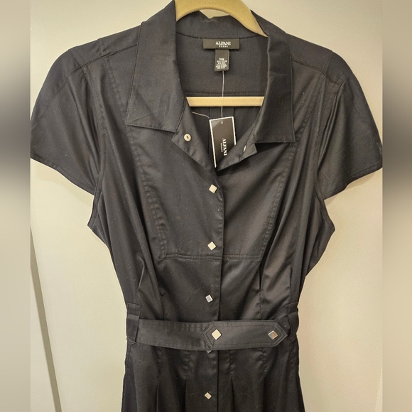 NWT - Alfani Cotton Satin Finish Black Shirt Dress - Size 16W - Picture 2 of 12